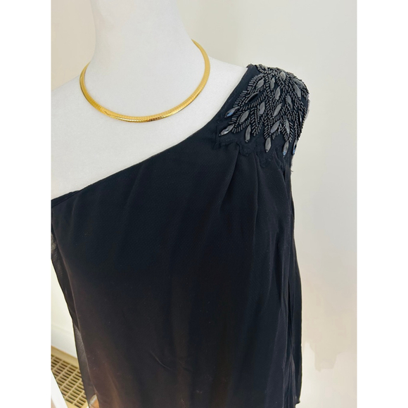 Cynthia Rowley Black OneShoulder Beaded Blouse XS Valentine’s Day Y2K sexy - Picture 2 of 9